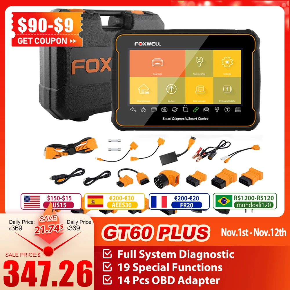 

Автомобильный сканер Foxwell GT60 Plus с полной системой OBD2, привод и кодирование ABS, кровотечение DPF ODB2 OBD 2, автомобильный диагностический инструме...