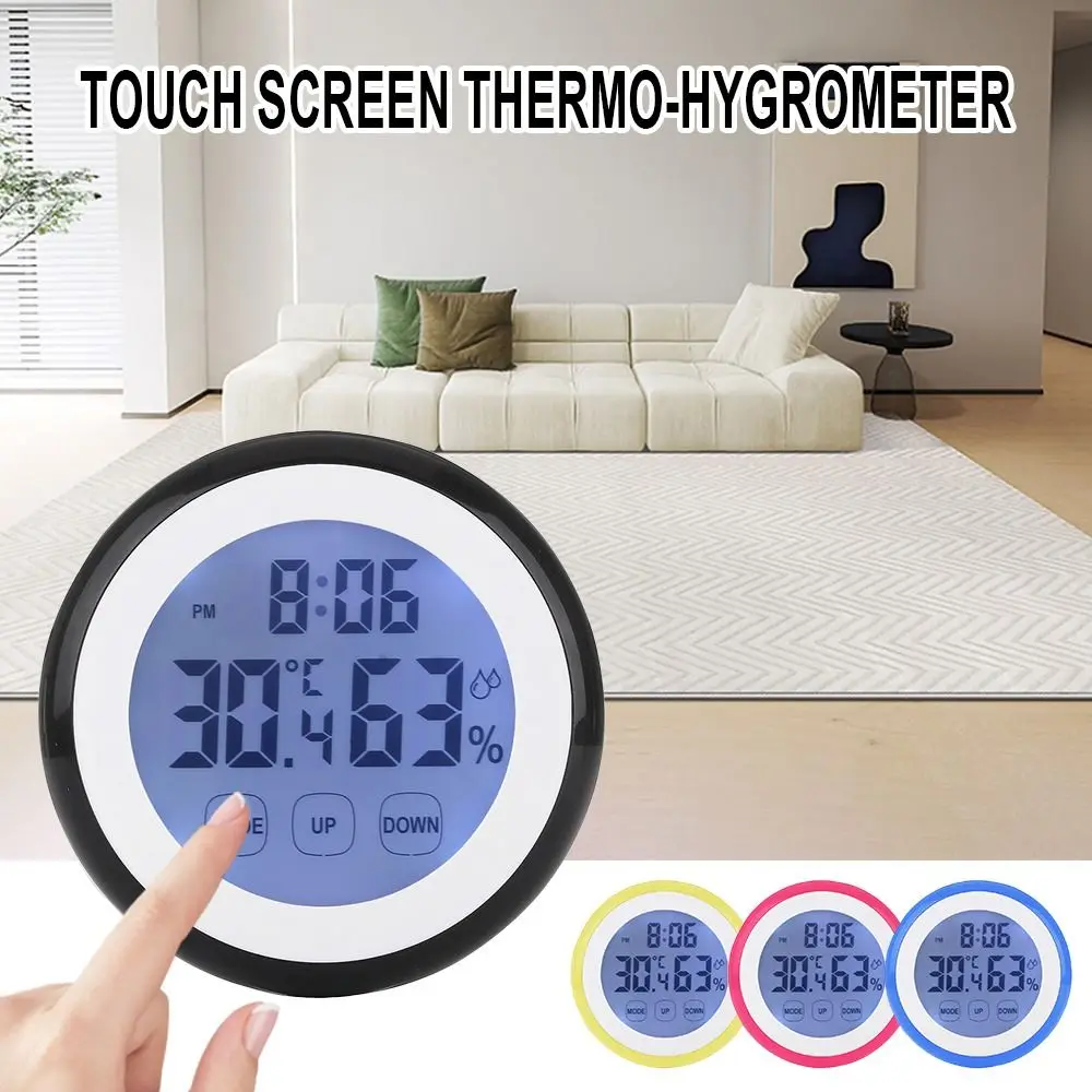 

LCD Indoor Room Climate Round Digital Thermo-hygrometer Alarm Clock Touch Screen Thermometer Hygrometer Weather Station