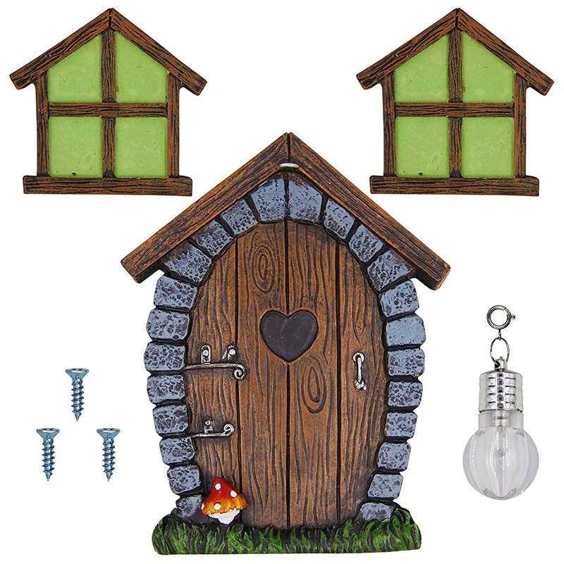 

Fairy Gnome Home Miniature Windows And Doors With Cat Lights Are Suitable For Tree Decoration Garden Decoration 2021