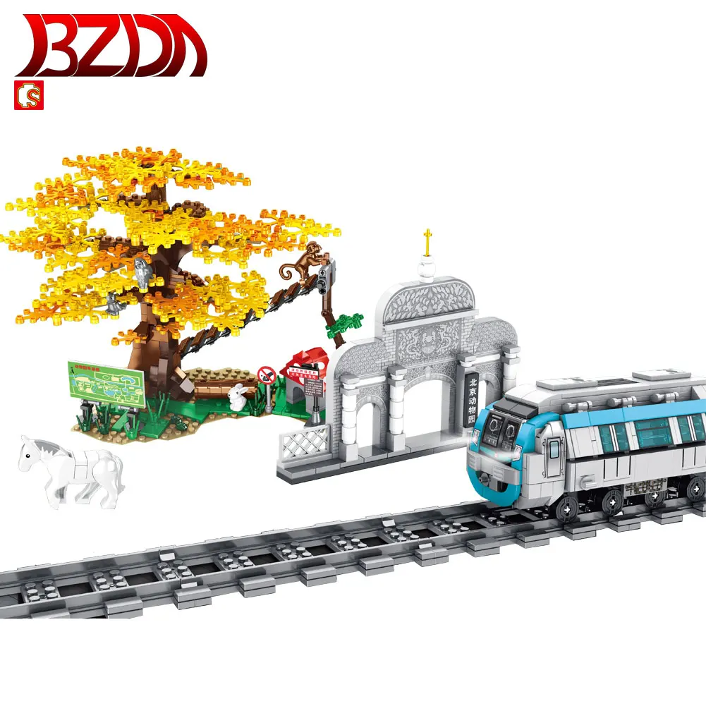 Конструктор поезд BZDA, креативная технология, сборные строительные блоки, набор моделей поездов и деревьев, подарок на день рождения, игрушки для мальчиков