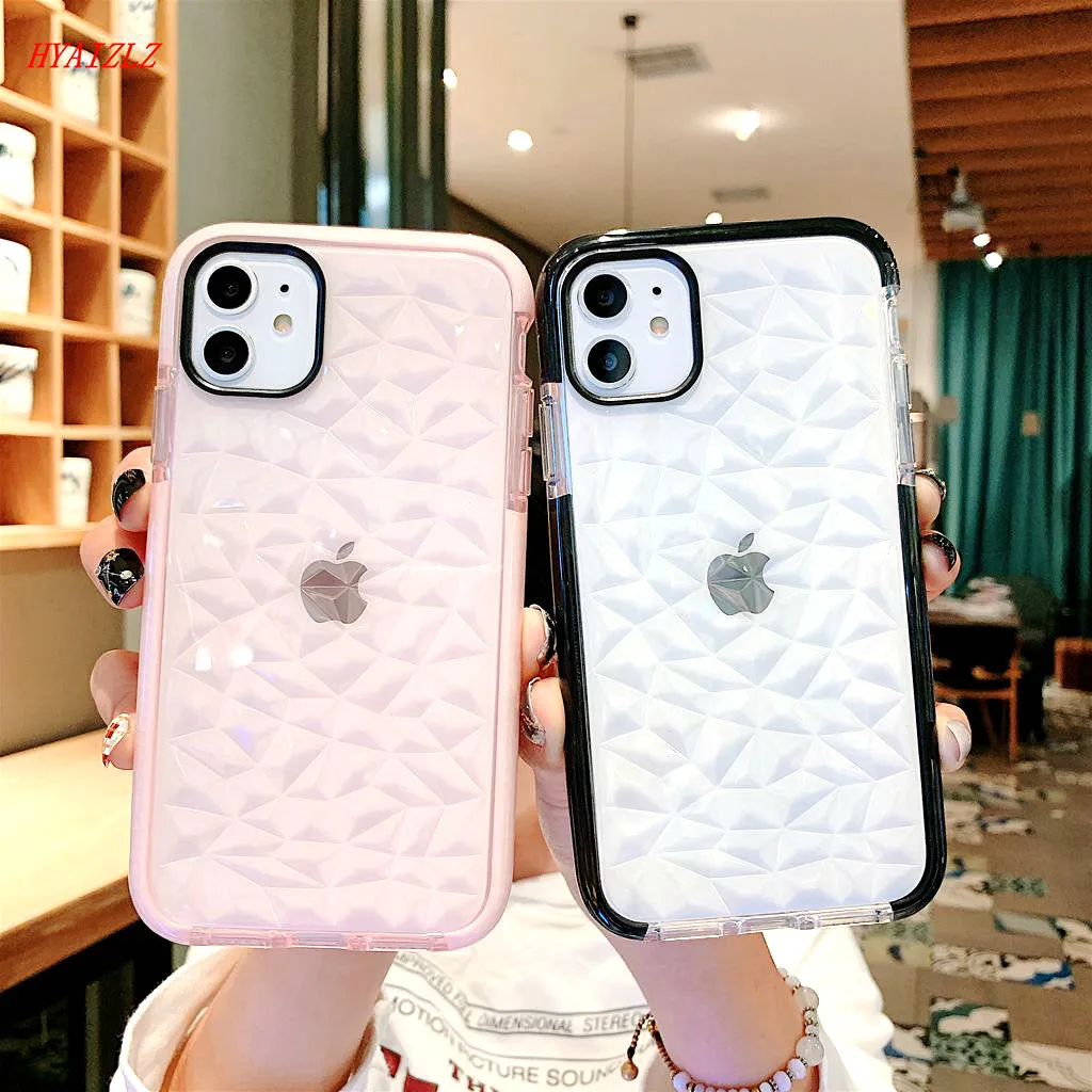 

Transparent Case for iPhone 13 12 Mini 11 Pro Max XR XS 7 8 Plus SE 2020 Soft TPU Diamond Pattern Back Cover Rugged Bumper Capa