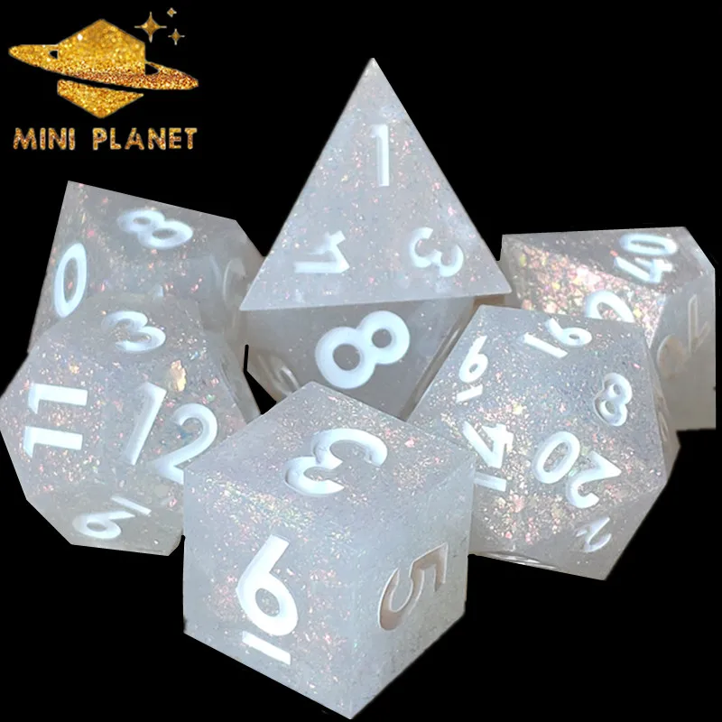 

MINI PLANET White DND Dice Sets Polyhedral Resin Dice Set With Sharp Edges Rpg Board Game 16mm D6 D20 D&D Dice Game Custom