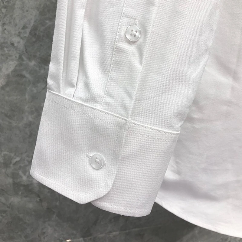 TB THOM Shirt Spring Autunm Fashion Brand Men's Shirt Gray 4-bar Striped Casual Cotton Oxford Slim Fit Custom Wholesale TB Shirt