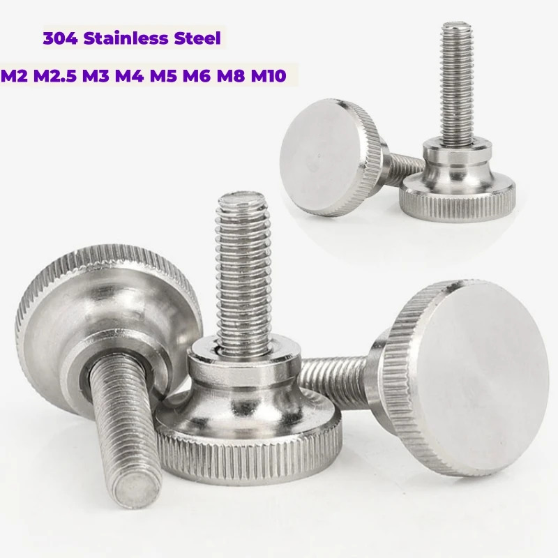 

304 Stainless Steel M2M2.5M3M4M5M6M8M10 Thumb Bolt Curtain Wall Glass Lock Screw Knurl Step High Head Hand Tighten Adjust Screw