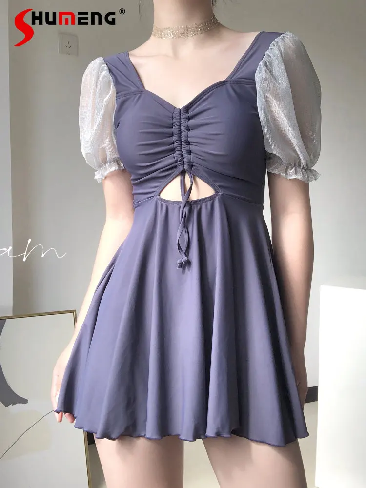 

Women's Swimsuit Hot Springs Conservative Korean Style Ins Covering Belly Thin Vacation Swimsuit Student Girl Short Dresses