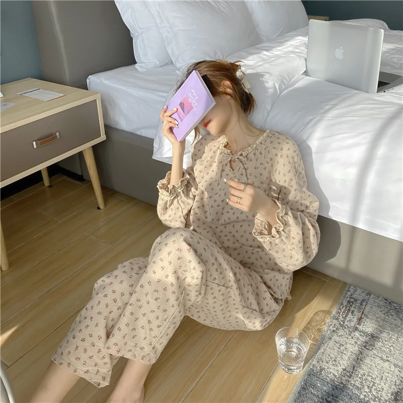 Korean New Fashion Pajamas Mill Hair Home Wear Small Broken Casual Comfortable Sleepwear Lace Orangery Pajama Two-piece Set