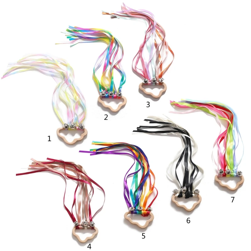 

Rainbow Ribbon Hand Bells Hand Kite Sensory Ribbon Toy Montessori Waldorf Toys Rings Kids Toddler Rattle Kite Ribbon Toy