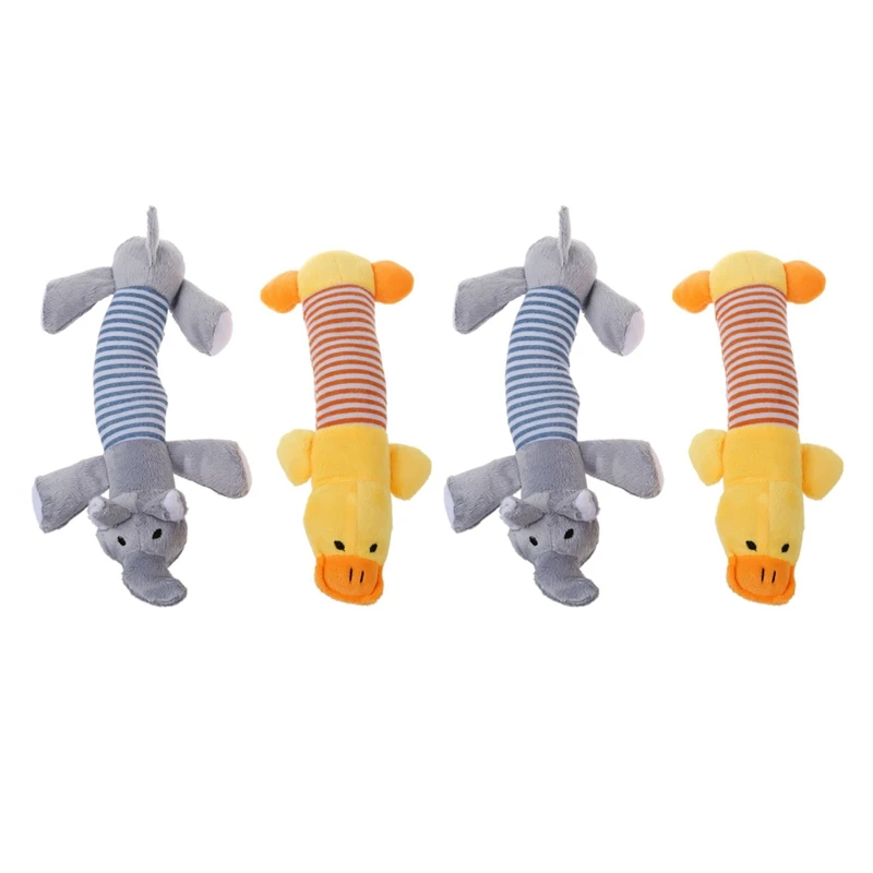 

4Pcs Dog Chew Squeaky Toys Plush Squeak Pet Puppy Elephant+Duck