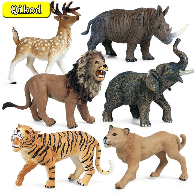 Популярные Пластиковые Дикие животные слон Лев тигр Рино белый хвост олень
