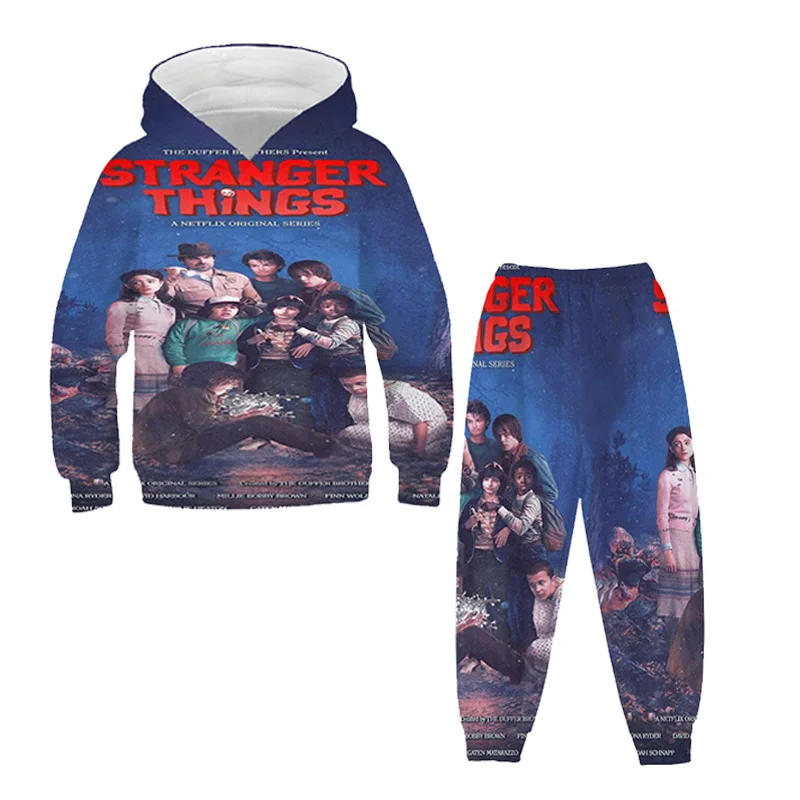 

4-14 Year Old Children's Hooded TV Sets and Pants, Two-piece Fashion, Hooded Sweatshirts and Pants, Girls and Boys 3D Clothes