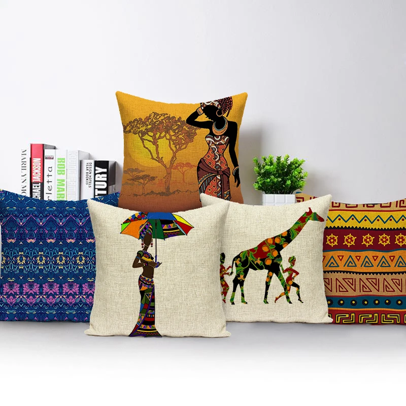 

African Tribal Culture Cushion Cover Africa Women Throw Pillow Case for Sofa Car Chair Africa Life Pillow Covers Home Decor
