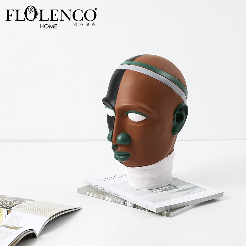 

2022 Flolenco Black And Blown Human Head Ornament Home Decor Accessories For Living Room