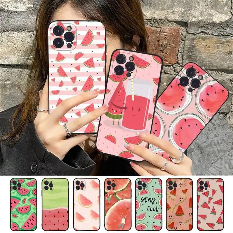 

FHNBLJ cartoon Watermelon Phone Case For iPhone 13 Pro MAX 14 11 12 Mini X XS XR 6 7 8 Plus SE 2020 Soft TPU Cover