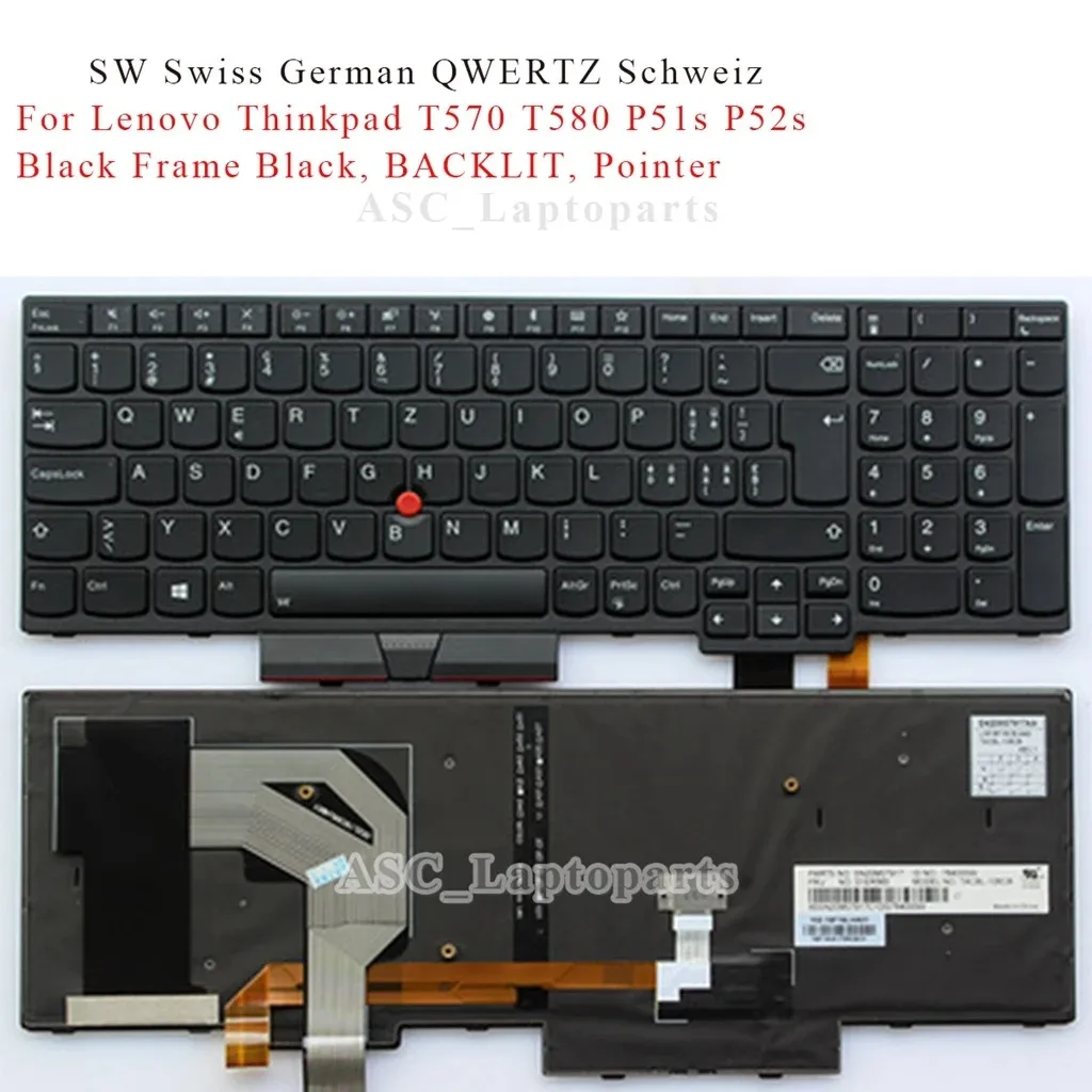 Фото Новая клавиатура BE BR (японская, итальянская, швейцарская) для Lenovo Thinkpad T570 T580 P51s P52s 20LB 20LC, черная рамка, черная, с подсветкой, с трекпойнтером №5