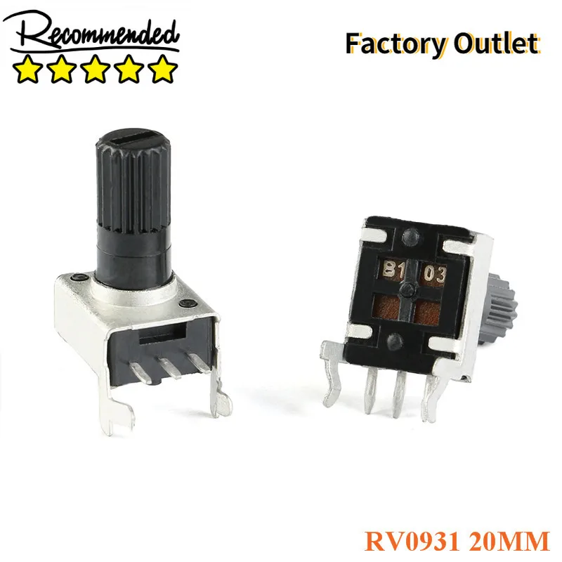 

Потенциометр RV0931 с боковой регулируемой ручкой, 10 шт., вал 20 мм, 1K/B102 5K/B502 10K/B103 50K/B503 100K/B504 WH09 0931