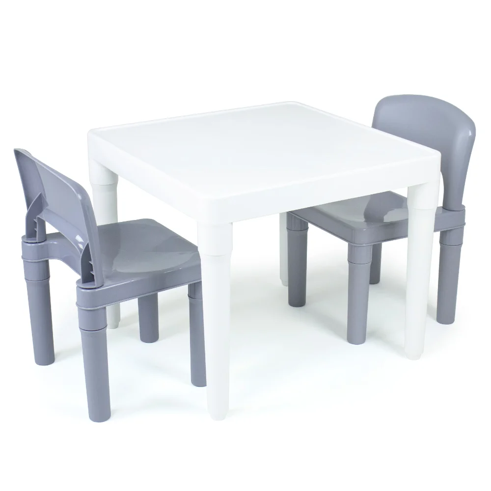 

Humble Crew Springfield Kids Dry Erase Plastic 3 Piece Table and 2 Chairs Set, White/Gray
