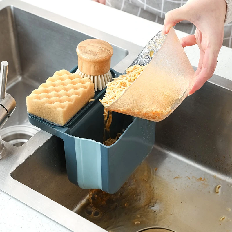 

Foldable Kitchen Sink Drain Basket Telescopic Draining Basket Suction Cup Sponge Rack Strainer Vegetable Leftovers Hanging Racks