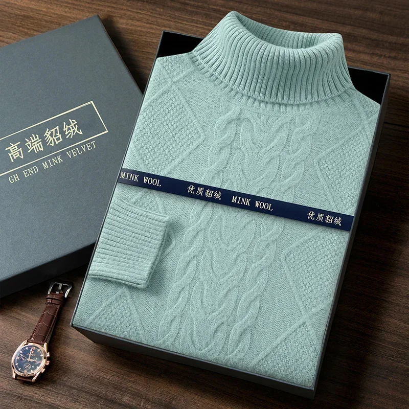 Мужской повседневный топ с высоким воротником на спине 100% норковый кашемир