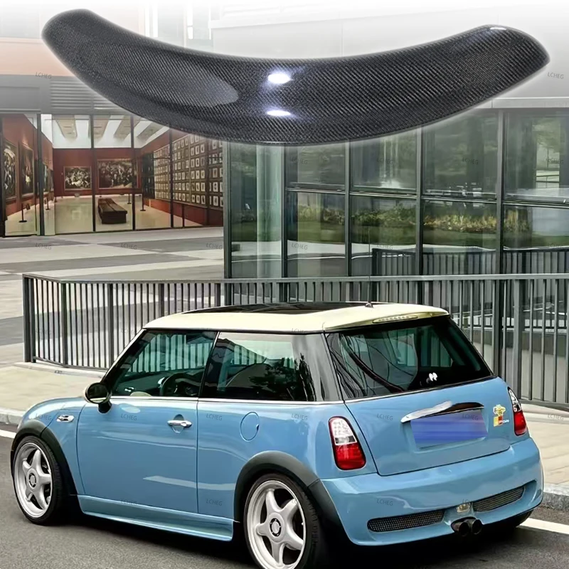Фото Для 2001-2006 Mini R50 R51 R53 Cooper S Высококачественный задний спойлер на крышу из углеродного волокна, крыло багажника, яркий черный задний спойлер №2