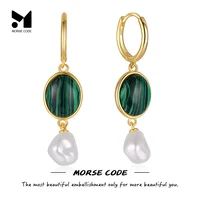 mc trend s925 silver round malachite pearl hoop earrings for women girls 18k gold huggie earring pendientes jewelry gift brincos