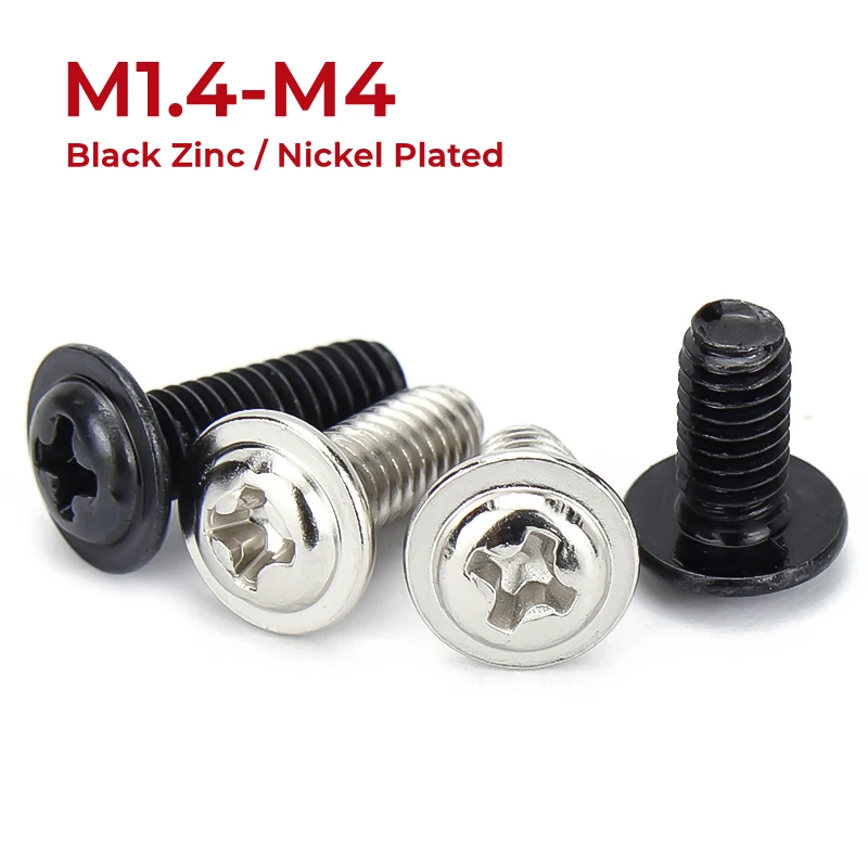 

M1.4 M1.7 M2 M2.5 M3 M3.5 M4 Black Zinc Nickel Plated Round Head Phillips Screws With Pad Pan Head Phillips Slot Allen Bolt