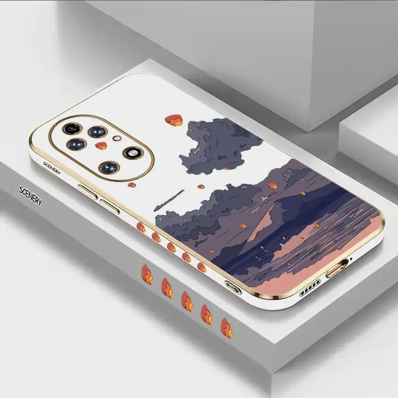 

The Sunset Hills Luxury Plating Phone Case For Huawei P50 P40 P30 P40 Lite P20 Pro Nova 10SE 9SE Mate 50 40 30 Pro Cover