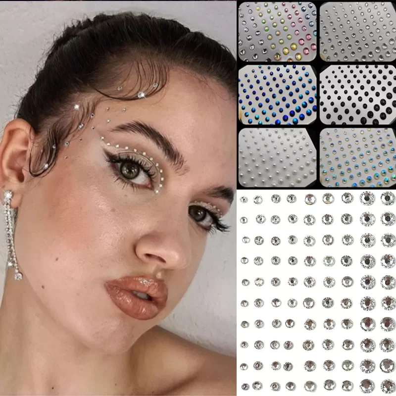 

Mixed Size Eyeshadow Face Diamonds Festival Body Decoration Jewels Stickers Self Adhesive Fake Tattoos Makeup Nail Rhinestone