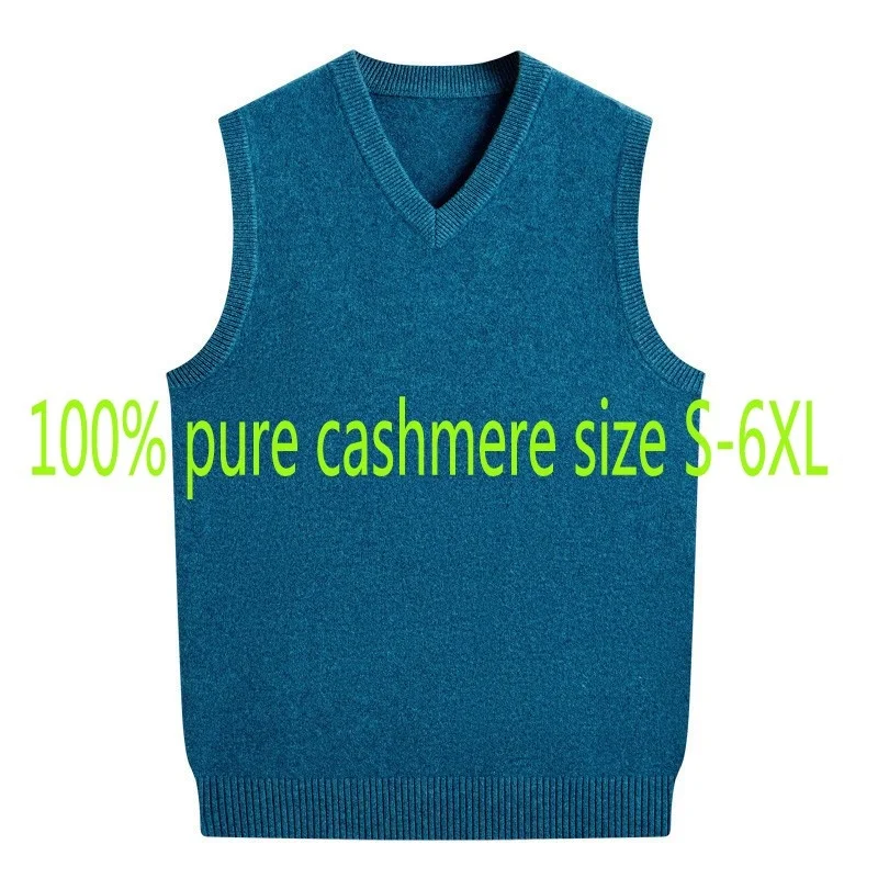 Male New Fashion Pure Autumn Cashmere Thickened Sweater V-neck Casual Computer Knitted Thick Vest, Sleeveless Plus Size S-5XL6XL