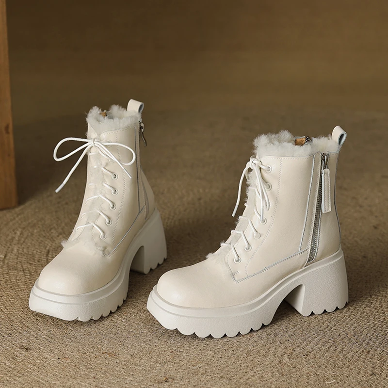 QUTAA 2023 новости женские ботильоны мотоциклетные зимние ботинки из натуральной