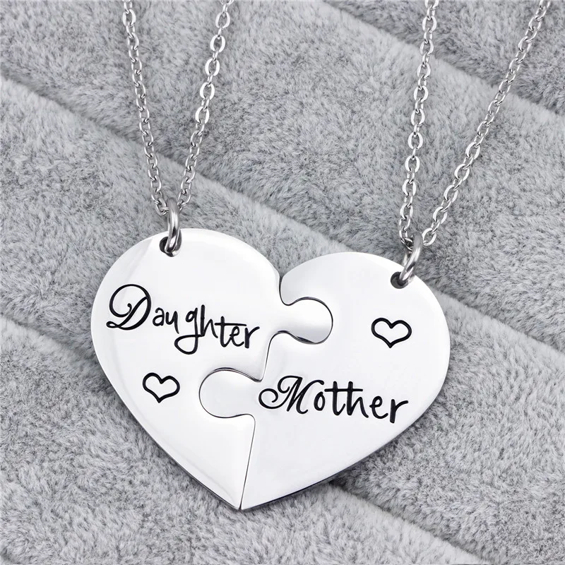 

2 Pcs/Set Daughter Mother Necklace Stainless Steel Heart Puzzle Pendants Necklaces For Women Jewelry Mother's Day Birthday Gift