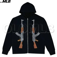 rhinestone cartoon gun zip hoodie goth sweatshirt sport coat harajuku goth long sleeve oversized hoodie y2k mens hoodies
