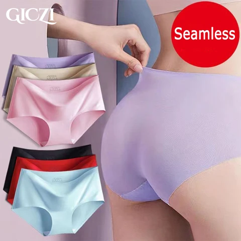 Giczi Large Size XXXL Briefs Women's Panties Seamless Underwear Woman Lingerie Plus Size Solid Ice Silk Underpanties Female 4XL