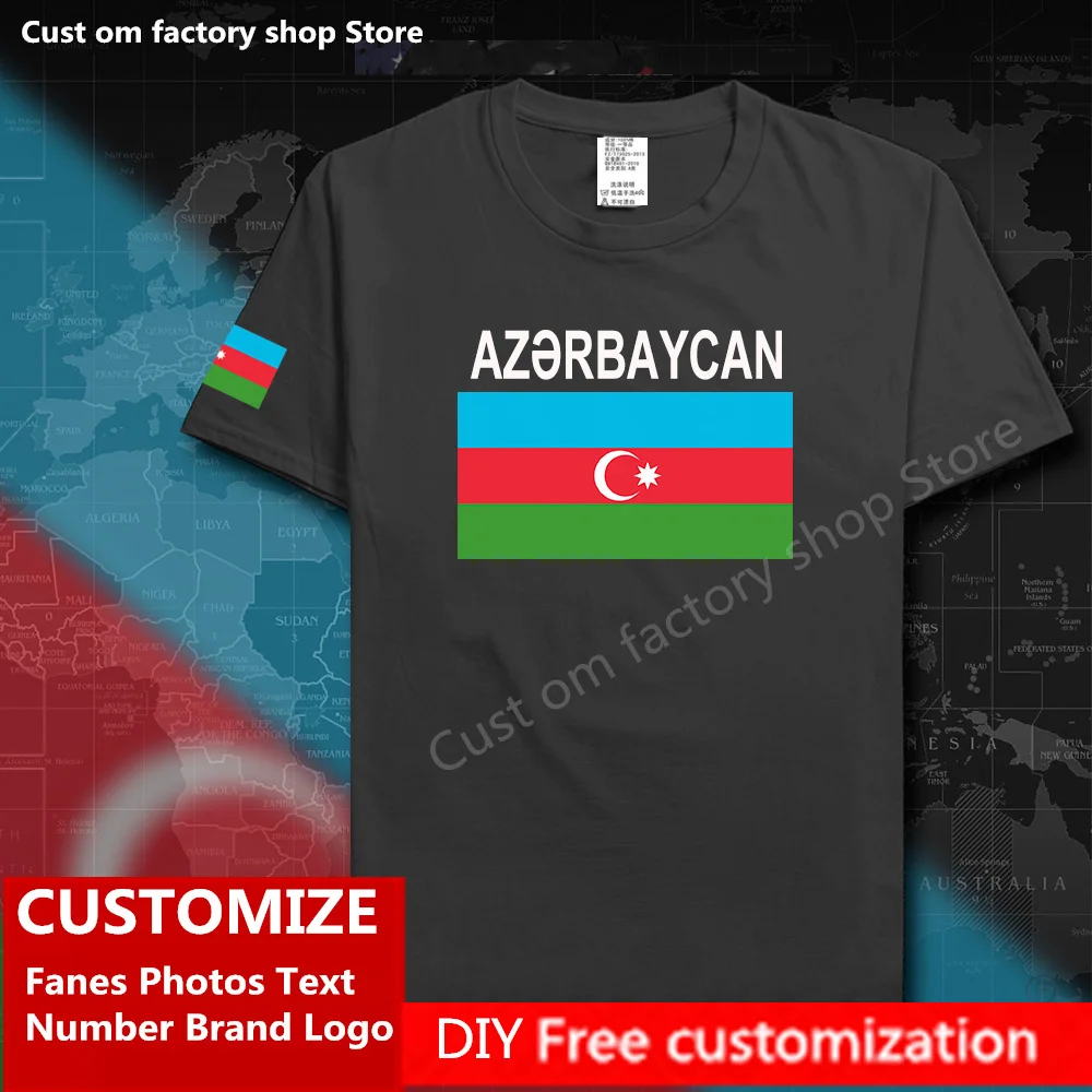 

Azerbaijan Azerbaijani Cotton T shirt Custom Jersey Fans DIY Name Number Brand LOGO Fashion Hip Hop Loose Casual T-shirt AZE