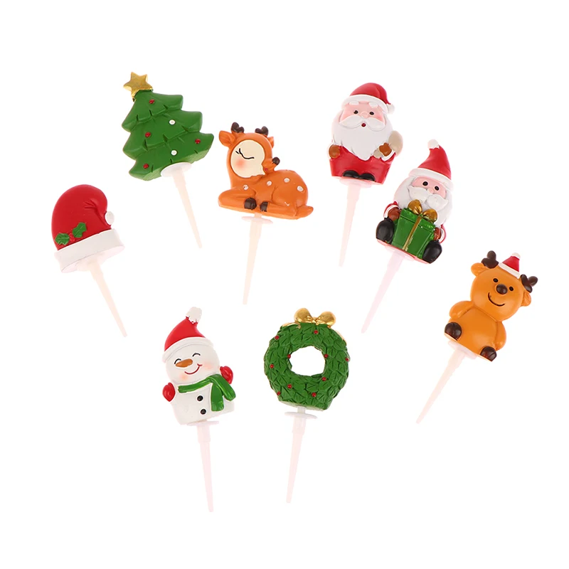 

1PC Christmas Birthday Party Favors Cartoon Fruit Forks Food Picks Merry Christmas Cake Toppers Fruit Stick Decoration