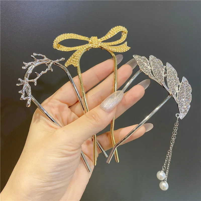 

Crystal U Shaped Alloy Hairpins Hair Clips Simple Metal Bobby Pins Barrettes Bridal Hairstyle Tools Accessories for Women Bun