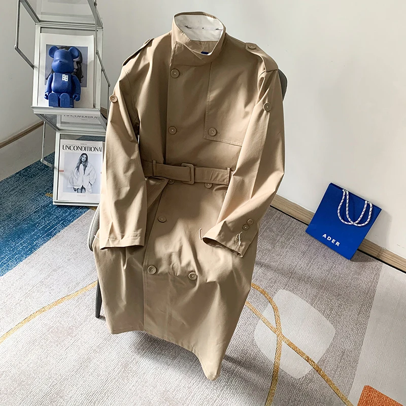 

ADER Long Over куртки по колено мужской женский мужской двубортный ремень 1:1 Повседневный корейский Блейзер Ader Ветровка Куртки