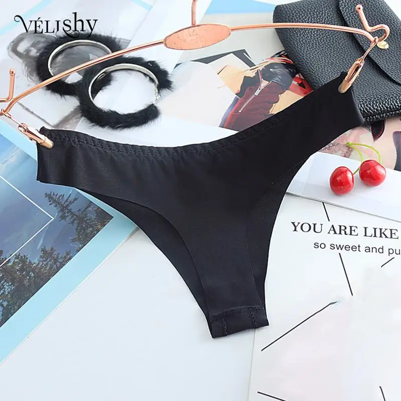 

Sexy Women Silk Seamless G-string Panties Solid Female Thongs Underwear Tang Ladies Low-Rise Lingerie Panty Intimates 2022 New