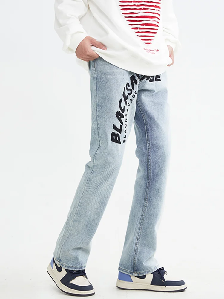Gaojie Retro Men's Letter Embroidery Y2k Jeans Casual and Loose Straight Leg Pants Male Street Clothing Boyfriend Style Pants