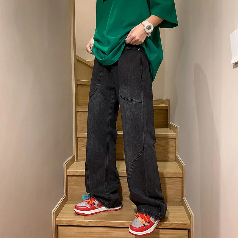 Blue Black Baggy Jeans Men Fashion Casual Wide Leg Jeans Men Streetwear Loose Hip Hop Straight Denim Pants Mens Trousers M-3XL