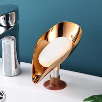 light luxury leaf shaped soap dish drain soap rack golden soap box bathroom shower soap box sponge storage tray bathroom gadgets