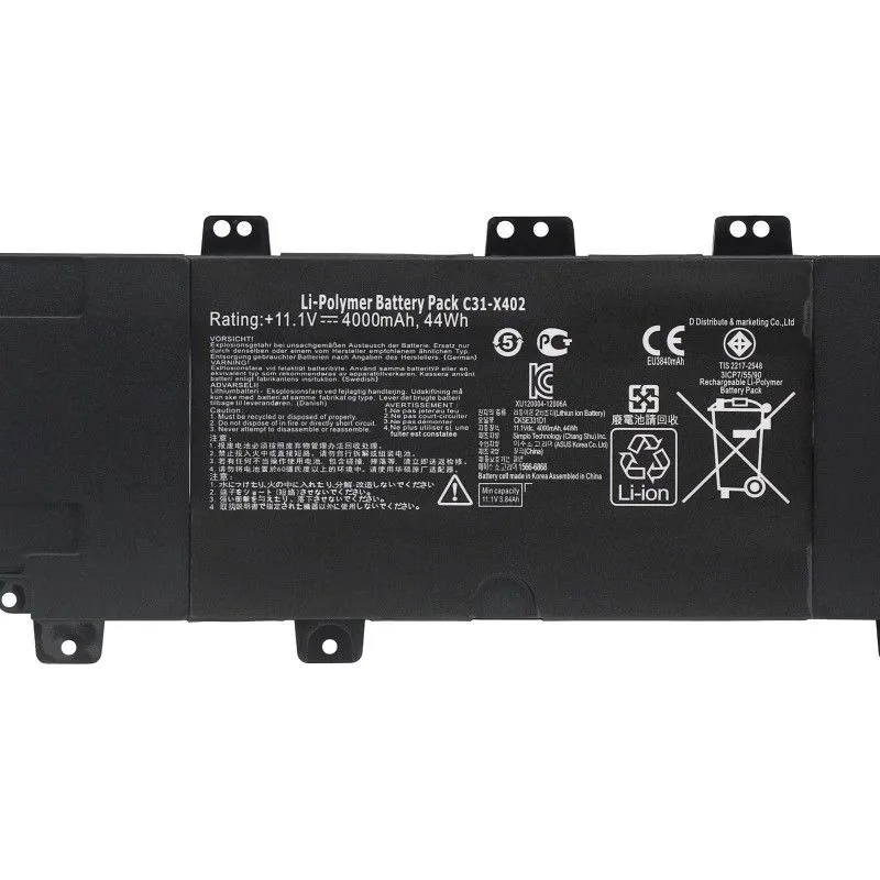 Фото Высококачественная новая батарея для ноутбука 11.1V 44WH, специально разработанная для ASUS VivoBook S300, S400, S400C, S400CA, S400E, C31-X402. №2