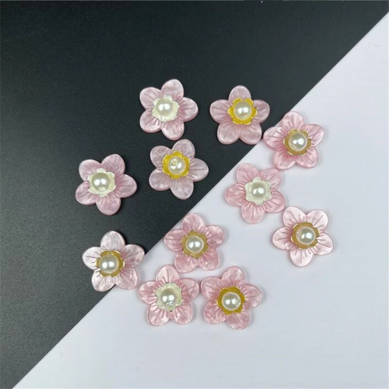 20Pcs/Lot Acetic Acid 20MM Pink Flower Beads Torus Petals Spacer Beads Charm Connectors Diy Hair Jewelry Making Resin Acessories