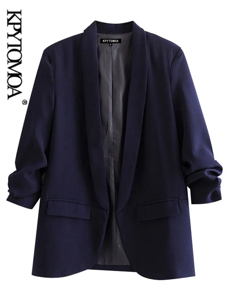 KPYTOMOA Women Fashion Office Wear Basic Blazers Coat Vintage Pleated Long Sleeve Pockets Female Outerwear Chic Tops | Женская одежда