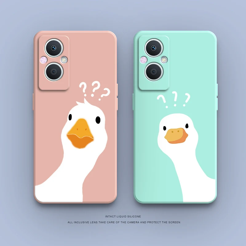 Question Mark Cute Duck Case for OPPO F21S F21 F19 K10 K9 Pro Plus F15 F11 Energy K10X K9X K9S K7 K7X 5G Liquid Silica Gel Cover images - 6
