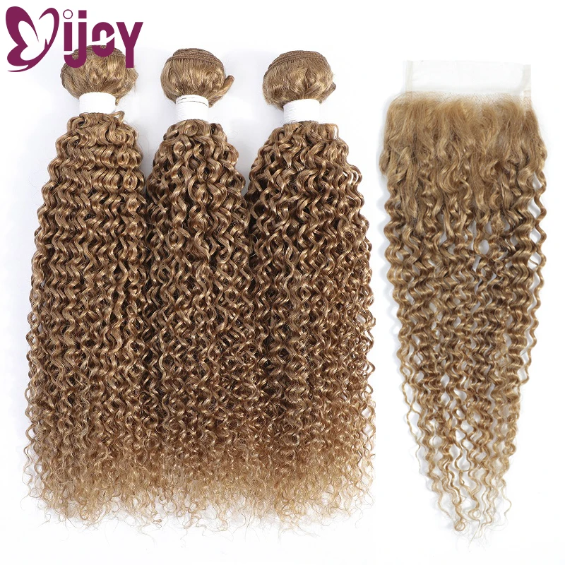 

Kinky Curly Bundles With Closure Brazilian Hair With Closure Honey Blonde Human Hair Bundle With Closure Remy Hair IJOY