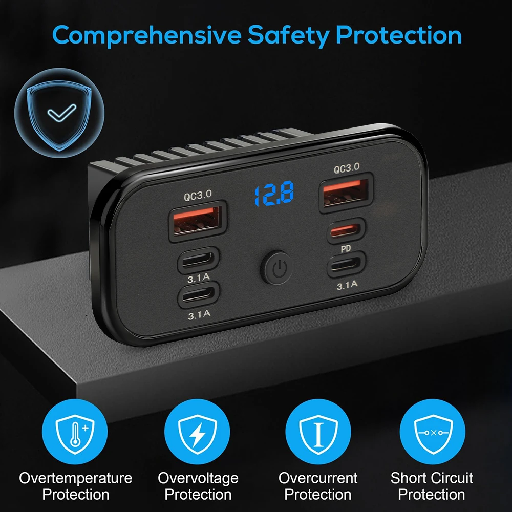 Фото Автомобильное зарядное устройство 96 Вт с 4/6 портами PD3.0 и QC3.0, быстрая зарядка, 12В-24В, адаптер питания с переключателем напряжения для легковых и грузовых автомобилей, фургонов, морского транспорта №3