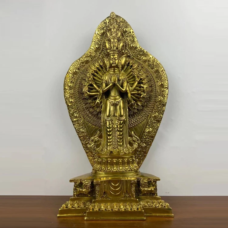 Чистая медь ручная работа тысяча рук Гуаньинь Непал тибетская тантра статуя