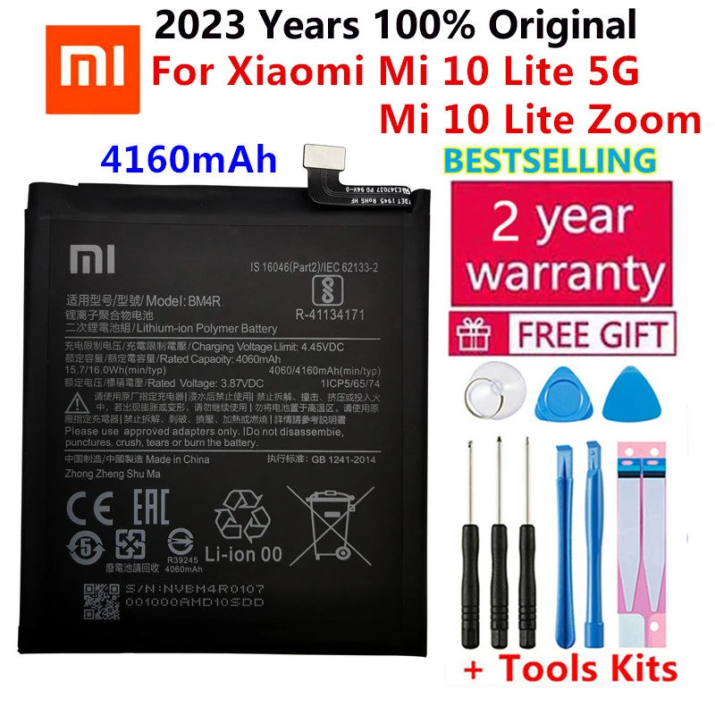 

100% Original XIAO MI BM4R 4160mAh Phone Battery For Xiaomi Mi 10 Lite 10Lite 5G Zoom Replacement Batteries Bateria With Tools