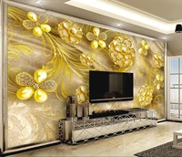 custom papel de parede 3d jewelry floral gold wallpapers for living room tv backdrop wall papers home decor home improvement