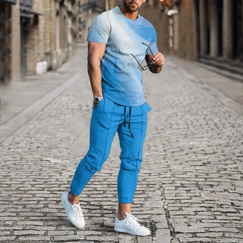Tracksuit Outfit Fashion Summer Men's O-Neck T-Shirt 2-Piece Set Street Casual  Short Sleeve Jogging Clothes Oversized Pant Suit